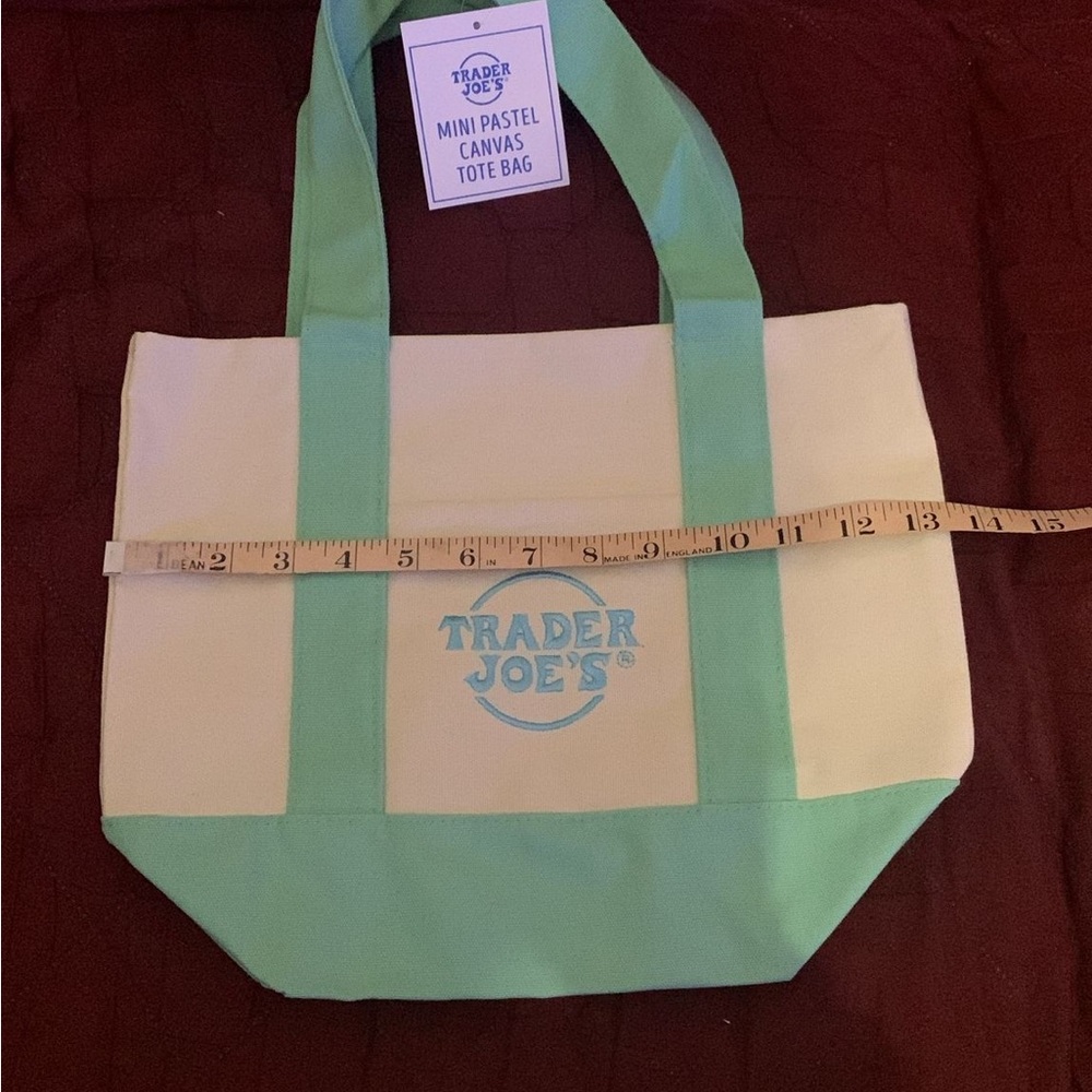 Trader Joe Green and Cream mini Canvas Tote Bag